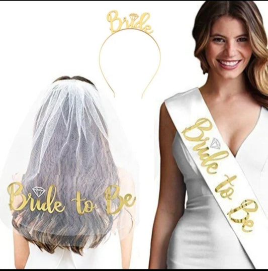 Bride To Be Veil  Headband And Sash - at loadsdiscount